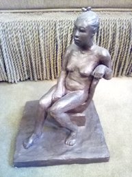 Exquisite Ceramic Sculpture With Patina  Called Woman With Butterfly By Barbara De Leon