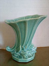 Vintage McCoy Green Cornucopia Vase Is 7.25 Inches Tall.