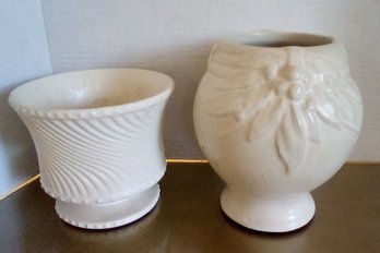 Two Vintage White McCoy Ceramic Planter & Vase