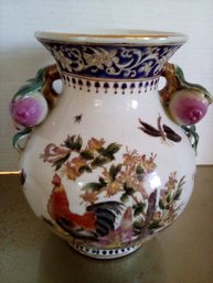 Gorgeous Ceramic Asian Made Decorative Vase With Handpainted Scene & Raised Design