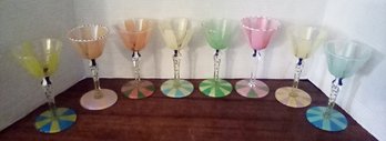 8 Piece Hand Painted Stemware, One Signed By The Artist