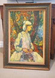 Beautiful Oil On Masonite Painting Of Girl With A Basket By Donald Roy Purdy