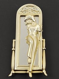 VINTAGE SIGNED AJC WOMAN STANDING IN FRONT OF MIRROR BROOCH