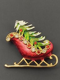 VINTAGE SIGNED HEDY 'HEDISON' SLEIGH W/ CHRISTMAS TREE BROOCH