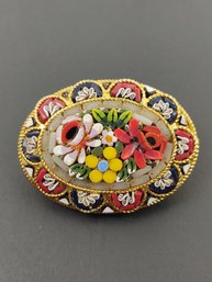 VINTAGE ITALIAN MICRO MOSAIC FLOWER BROOCH