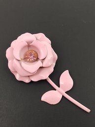 VINTAGE PINK ENAMEL FLOWER BROOCH