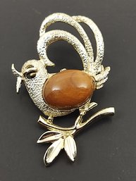 VINTAGE WOODEN JELLY BELLY BIRD BROOCH