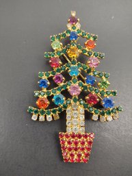 VINTAGE RHINESTONE CHRISTMAS TREE BROOCH