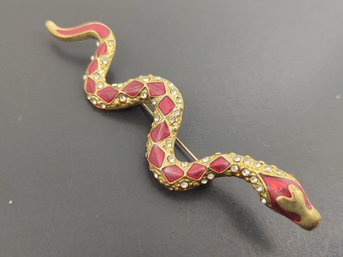 VINTAGE ENAMEL & RHINESTONE SNAKE BROOCH