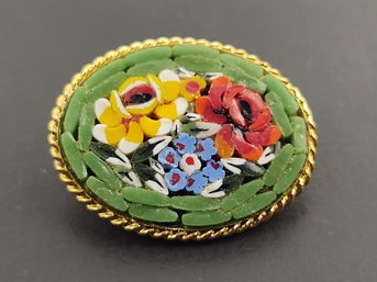 VINTAGE MICRO MOSAIC FLOWERS BROOCH