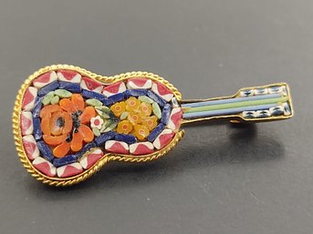 VINTAGE ITALIAN MICRO MOSAIC GUITAR BROOCH