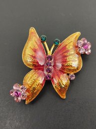 VINTAGE ENAMEL & RHINESTONE BUTTERFLY BROOCH