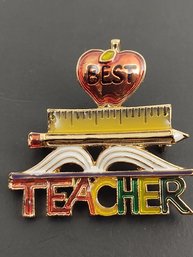 VINTAGE ENAMEL BEST TEACHER BROOCH