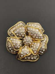 VINTAGE SIGNED MV VELLANO RHINESTONE FLOWER BROOCH