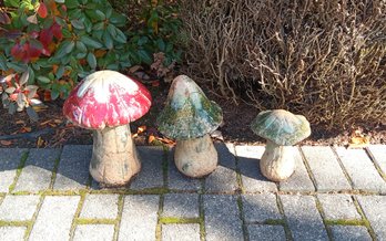 Three Lovely Ceramic Outdoor Mushrooms