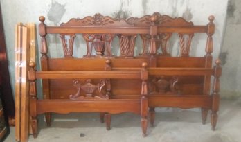 Lovely Vintage Pair Of Wood Twin Beds With Side Rails And Slats
