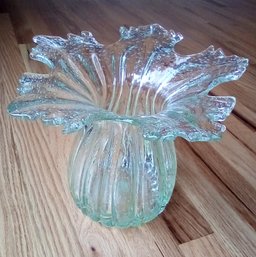 Fabulous Hand Blown Light Green Bubble Glass Vase Is A Dramatic Statement Piece At 8.75 Inches Tall