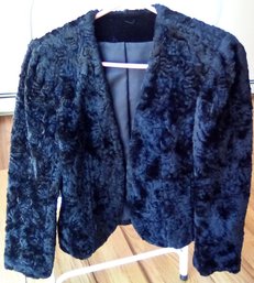 Plush Deep Blue/black High Textured Full Sleeved Lined Open Jacket Is Petite   -B