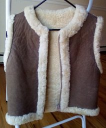 Brown Suede & 100 Sheepskin Lined Zippered Vest - D