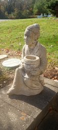 Beautiful Vintage Cement Outdoor Statue Of Asian Women Sitting Holding A Basket