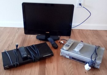 Visio Screen, Sony CD/DVD Player & Sanyo 4 Head Hi-Fi VCR Player - All With Remotes   - H1