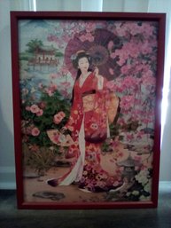 Brilliantly Colorful Japanese Style Woman Framed Puzzle In Composite Red Frame - P2