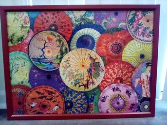 Brilliantly Colorful Japanese Themed Umbrellas Framed Puzzle In Composite Red Frame - P3