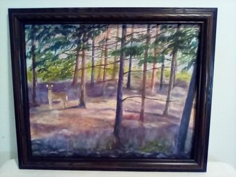 Deer In Woods Oil On Canvas Wood Framed Professionally At Michaels - P14