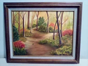 Oil On Canvas Colorful Wooded Scene Wood Framed     -     P16