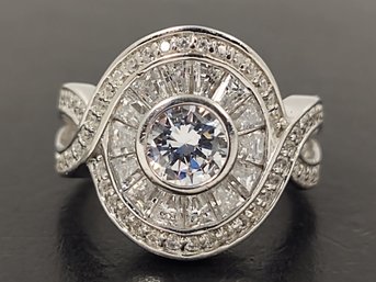 STUNNING STERLING SILVER ART DECO STYLE CZ RING