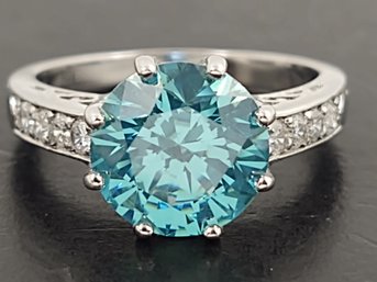 STUNNING STERLING SILVER ICE BLUE CZ RING
