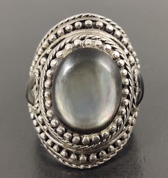 LARGE VINTAGE STERLING SILVER GREY MOTHER OF PEARL RING