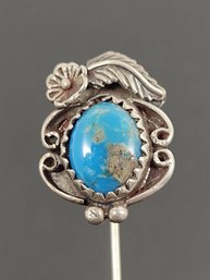 VINTAGE NAVAJO NATIVE AMERICAN STERLING SILVER TURQUOISE STICK PIN