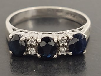 VINTAGE STERLING SILVER BLUE SAPPHIRE & CZ RING