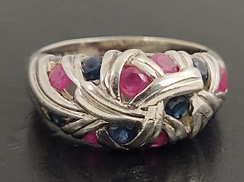 BEAUTIFUL STERLING SILVER BLUE SAPPHIRE & RUBY RING