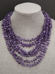 AMAZING HEAVY HAND KNOTTED NATURAL AMETHYST NUGGETS MULTI STRAND NECKLACE