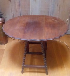 Lovely Antique Drop Leaf - Scalloped Edge Table With Remarkable Turned Legs!