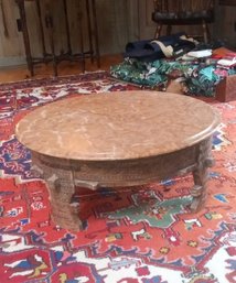 Beautiful Asian Inspired Antique Coffee Table With Marble Top