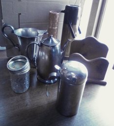 7 Piece Kitchen Treasures - Aladdin Thermos, Silverplate & Stainless Pitchers & More