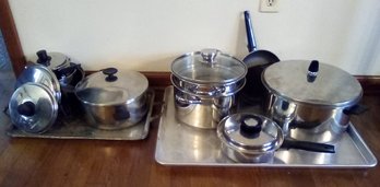 4 Sauce Pans With Lids, 3 Large Pots, Strainer,  Cookie Sheet,  Teflon Frying Pan & S/P Handled Tray