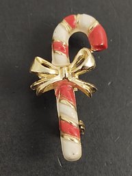 VINTAGE ENAMEL CANDY CANE BROOCH