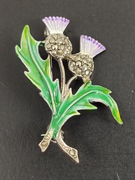 VINTAGE ENAMEL & MARCASITE THISTLE BROOCH