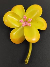 VINTAGE YELLOW ENAMEL FLOWER BROOCH