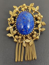 VINTAGE SIGNED GOLDETTE VICTORIAN REVIVAL FAUX LAPIS TASSEL BROOCH