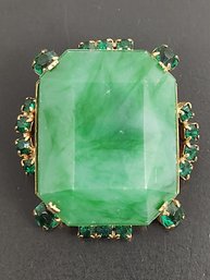 VINTAGE FAUX EMERALD & RHINESTONE BROOCH