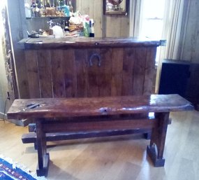 Antique Wood Bench & Matching Bar - Rustic Solid Beauty With Lots Of Storage