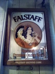 Falstaff Bar Mirror With Wood Frame - Back Has Label, George Nathan, Providence No. 100