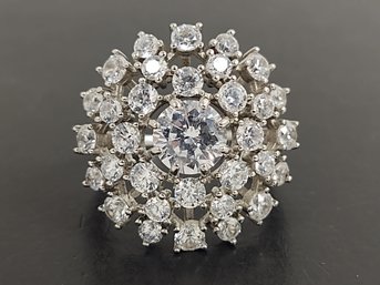 STUNNING STERLING SILVER CZ CLUSTER RING