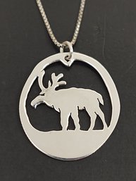 VINTAGE STERLING SILVER FLAT PUNCHED COIN MOOSE NECKLACE