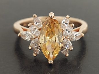BEAUTIFUL ROSE GOLD OVER STERLING SILVER CITRINE COLORED & WHITE CZ RING